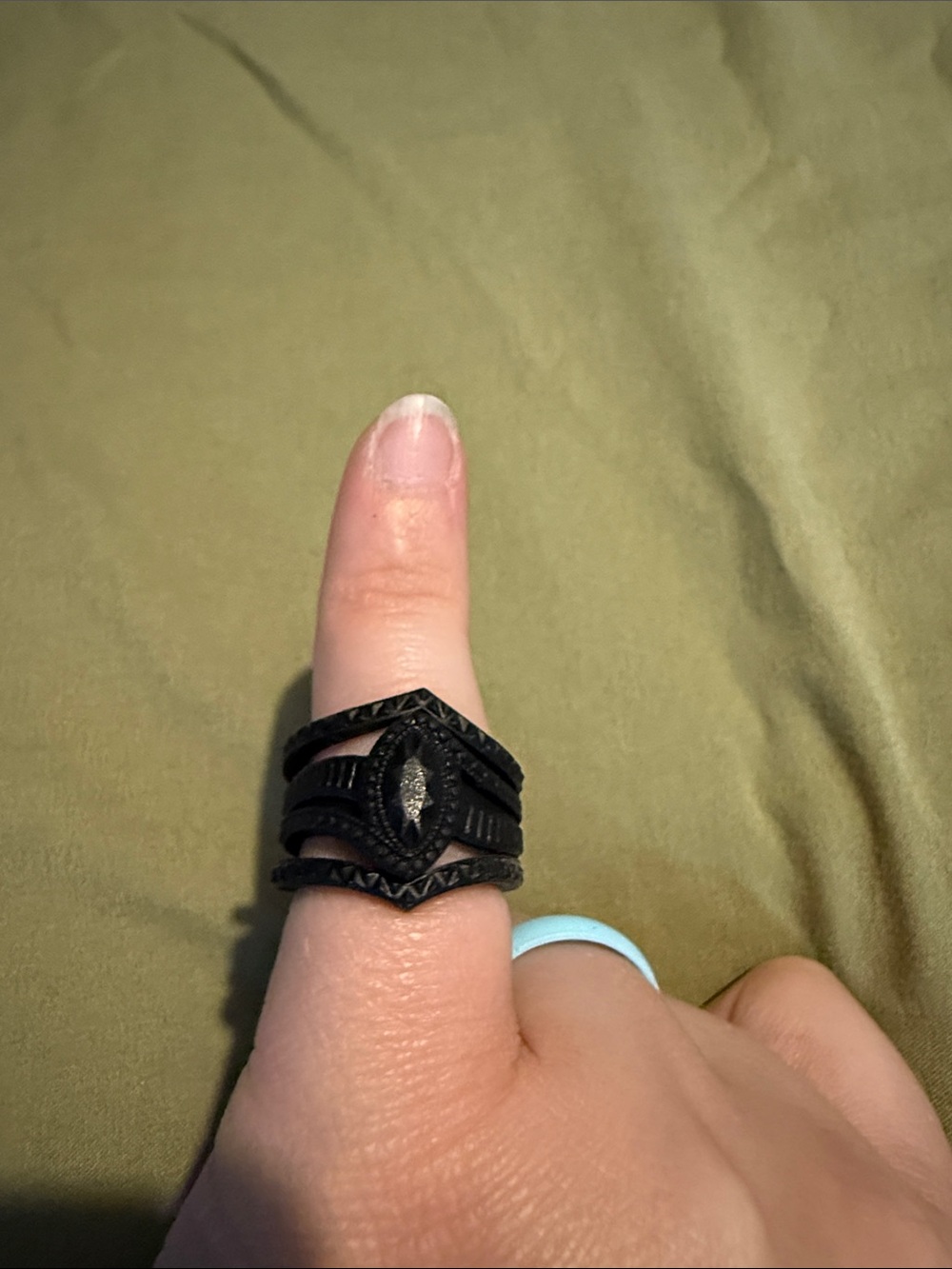 Black Multi-Band Statement Ring with Marquise Accent